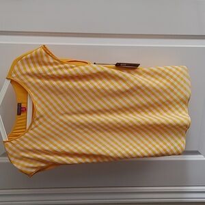 Vince Camuto US M Yellow and White Criss Cross Patterned Blouse